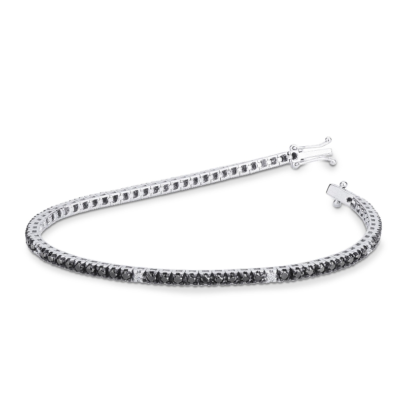 18k white gold tennis bracelet with black and white round cut diamonds