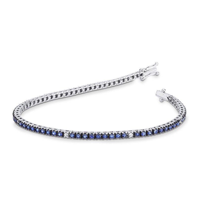 Tennis bracelet with burnished top, sapphires and diamonds