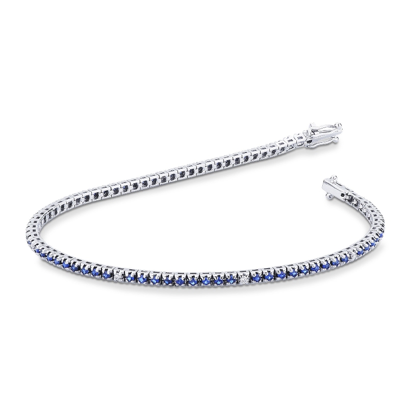 Tennis bracelet with diamonds and sapphires