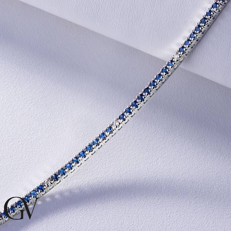 18k white gold tennis bracelet, diamonds and sapphires