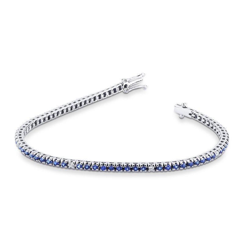 18k white gold tennis bracelet, diamonds and sapphires