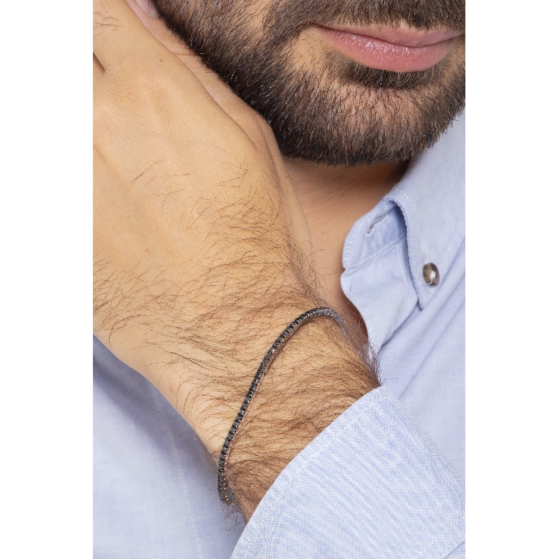 Tennis bracelet in white gold 18k with burnished tips and black diamonds 