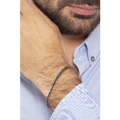 Tennis bracelet in white gold 18k with burnished tips and black diamonds 