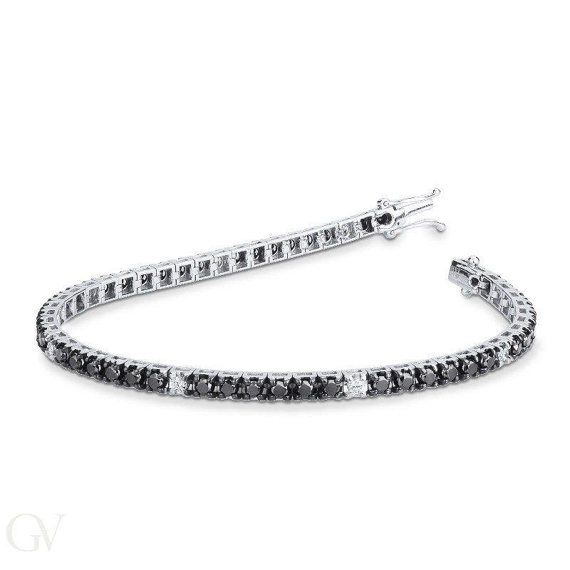 Pyramid top tennis bracelet with black and white round cut diamonds