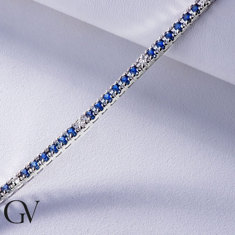 Tennis bracelet in white gold 18k with diamonds and blue sapphires