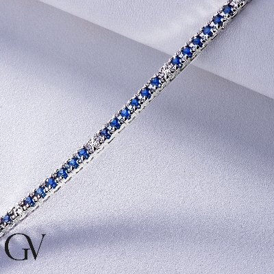 Tennis bracelet in white gold 18k with diamonds and blue sapphires