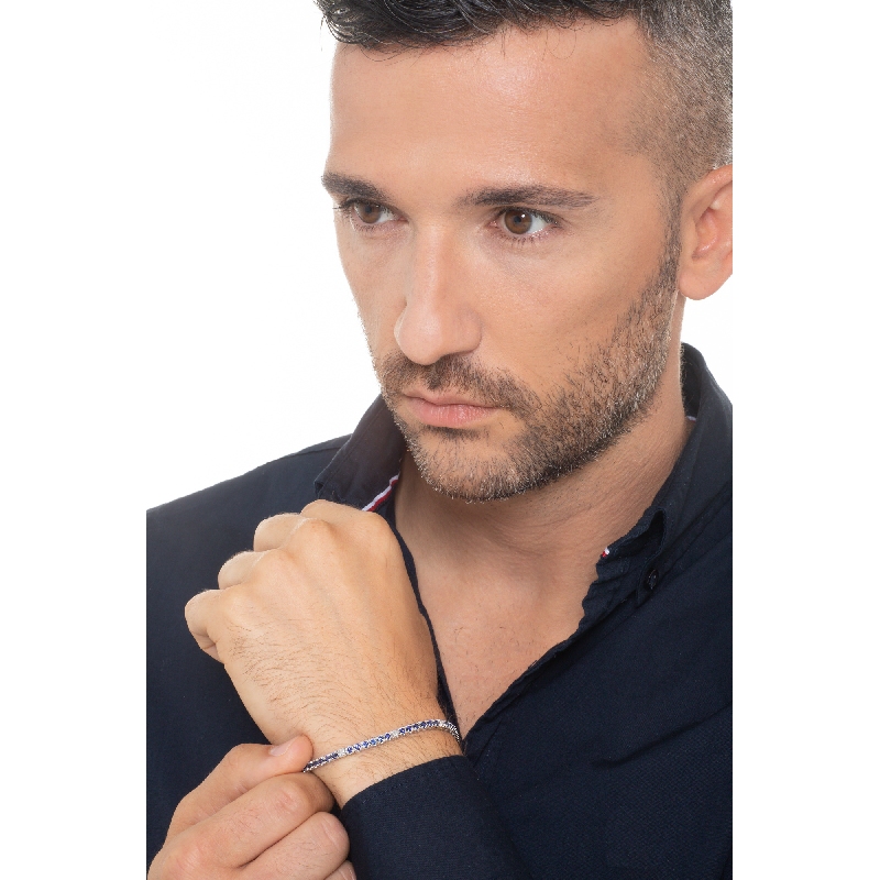 Tennis bracelet in white gold 18k with diamonds and blue sapphires