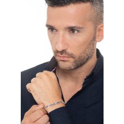 Tennis bracelet in white gold 18k with diamonds and blue sapphires