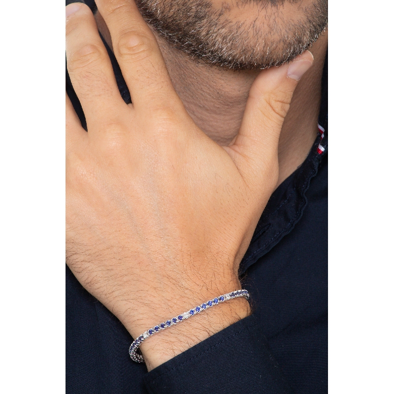 Tennis bracelet in white gold 18k with diamonds and blue sapphires
