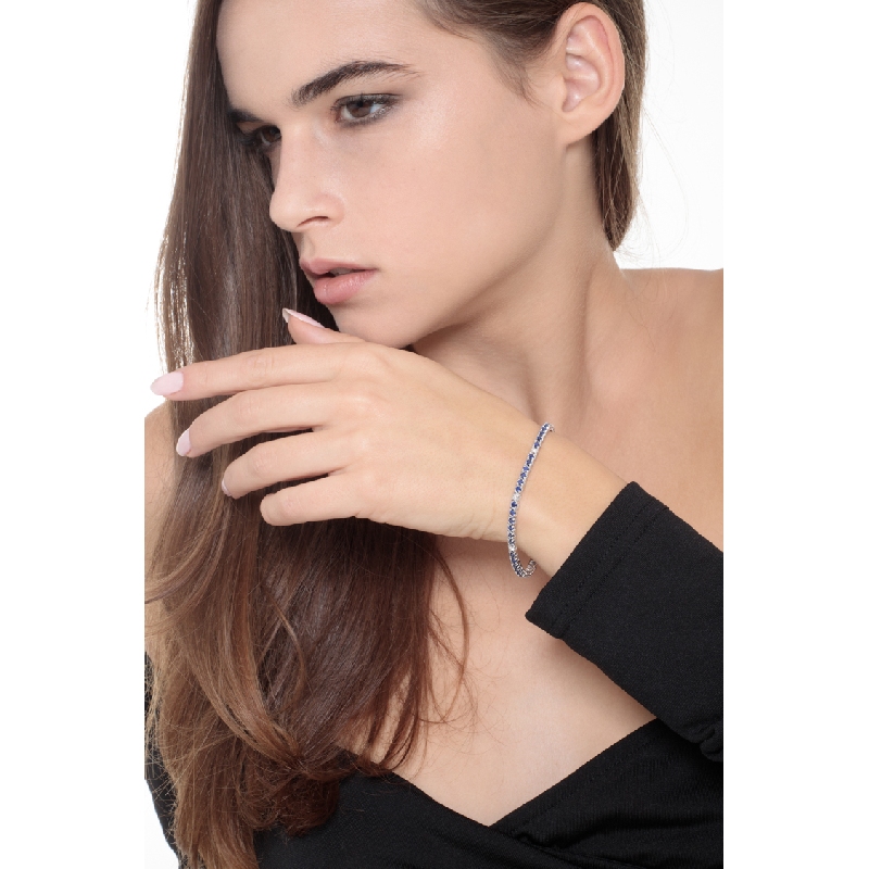 Tennis bracelet in white gold 18k with diamonds and blue sapphires