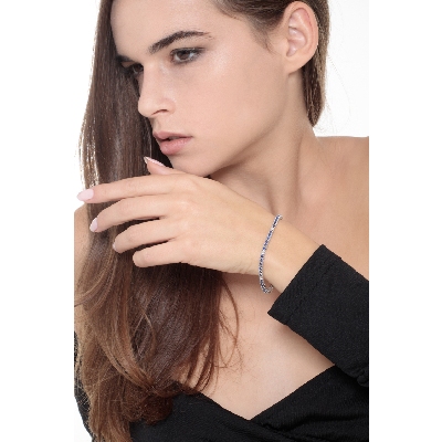 Tennis bracelet in white gold 18k with diamonds and blue sapphires