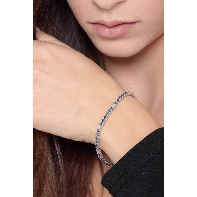 Tennis bracelet in white gold 18k with diamonds and blue sapphires