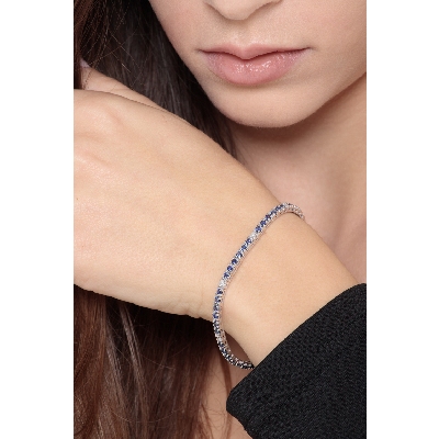 Tennis bracelet in white gold 18k with diamonds and blue sapphires