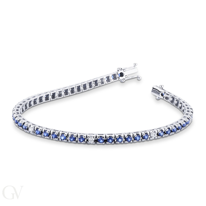 Tennis bracelet in white gold 18k with diamonds and blue sapphires