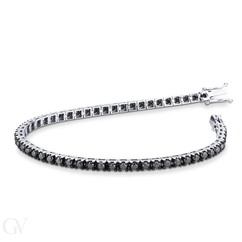 Pyramid tennis bracelet in white gold with black diamonds and burnished tips 