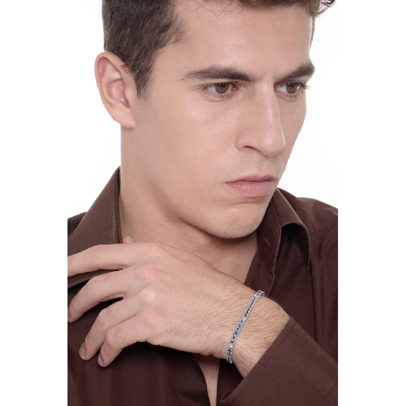 Wire blue sapphire and diamonds tennis bracelet