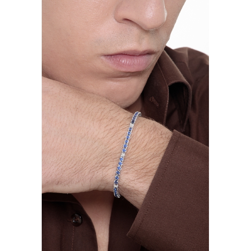 Wire blue sapphire and diamonds tennis bracelet