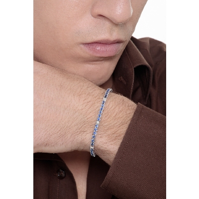 Wire blue sapphire and diamonds tennis bracelet