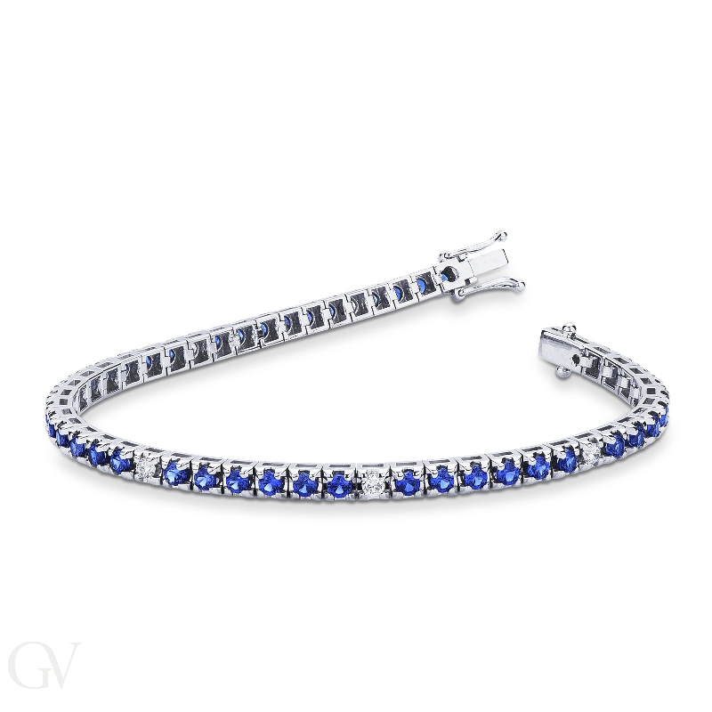 Wire blue sapphire and diamonds tennis bracelet