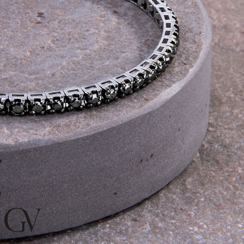 Burnished top tennis bracelet with black diamonds