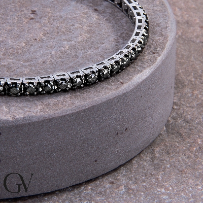 Burnished top tennis bracelet with black diamonds