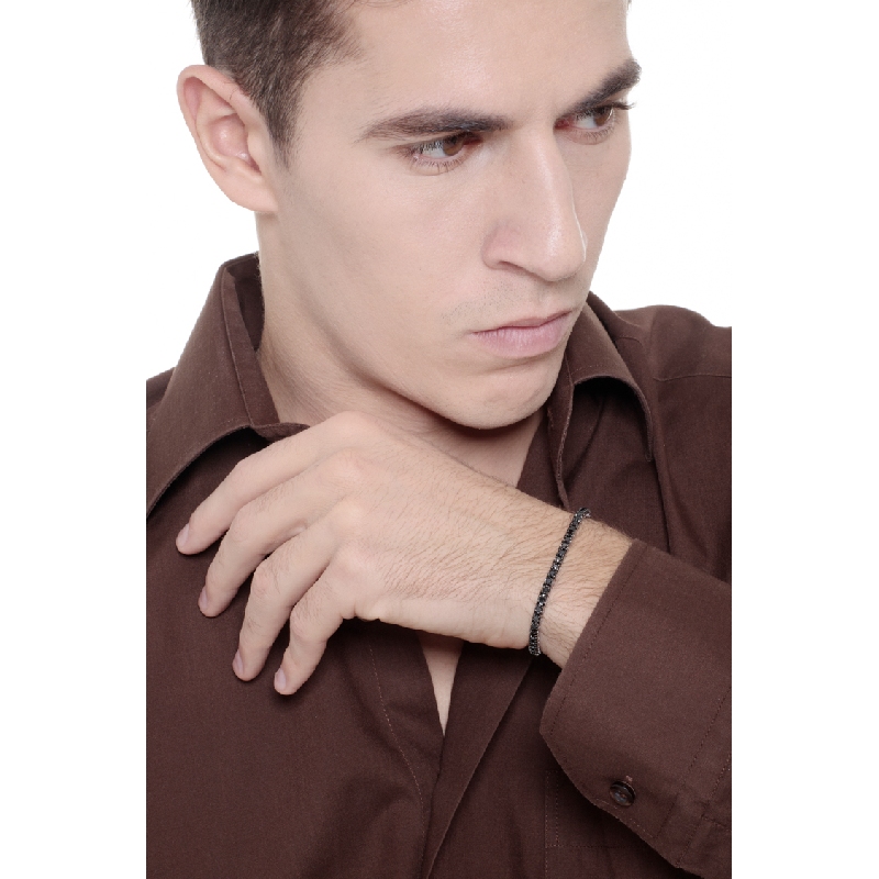 Burnished top tennis bracelet with black diamonds