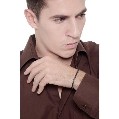 Burnished top tennis bracelet with black diamonds