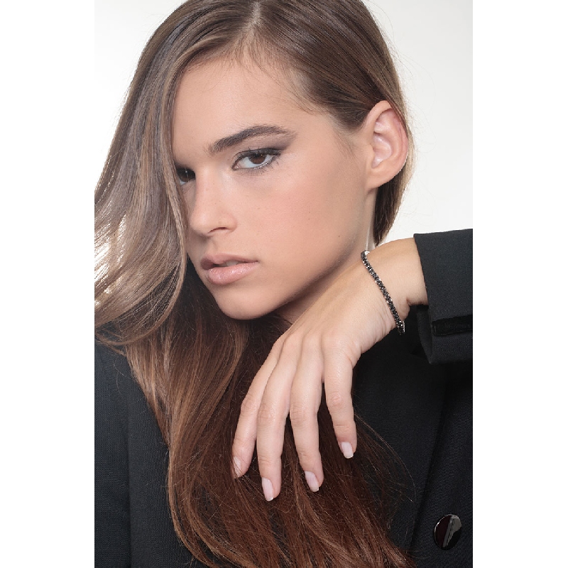 Burnished top tennis bracelet with black diamonds