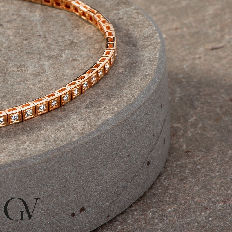 Stylish tennis bracelet with diamonds,18k rose gold