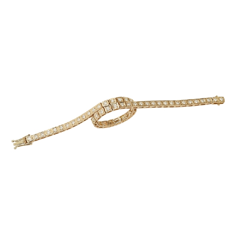 18k yellow gold, stylish tennis bracelet with diamonds