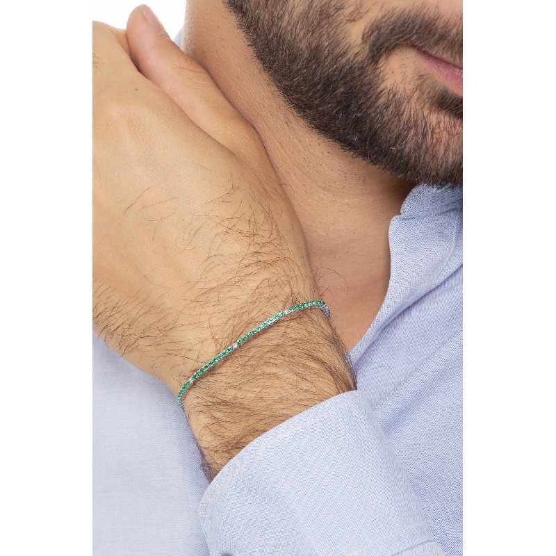 Square links tennis bracelet with round cut diamonds and emeralds
