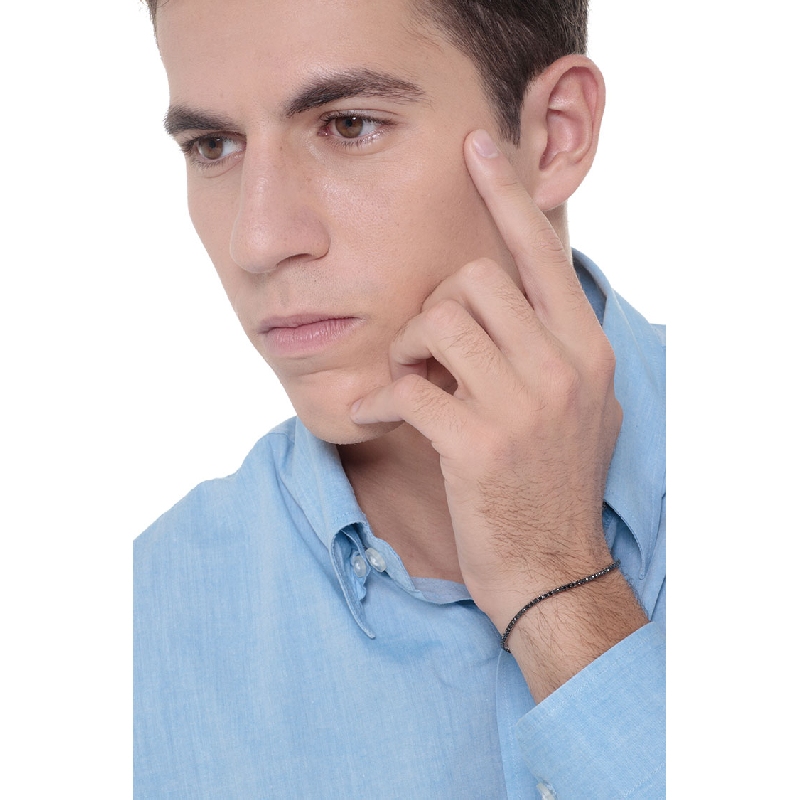 Bracciale Tennis maglia quadra in oro Bianco 18k con diamanti neri e punte brunite