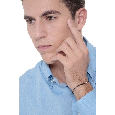 Bracciale Tennis maglia quadra in oro Bianco 18k con diamanti neri e punte brunite