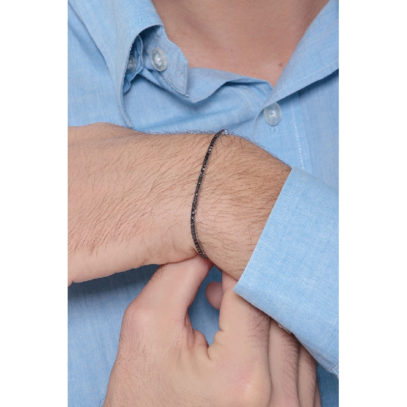 Bracciale Tennis maglia quadra in oro Bianco 18k con diamanti neri e punte brunite