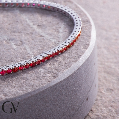 Tennis bracelet in white gold 18k with rubies brilliant cut