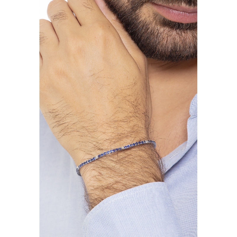 Bracciale Tennis in oro Bianco 18k con zaffiri blu intervallati da diamanti