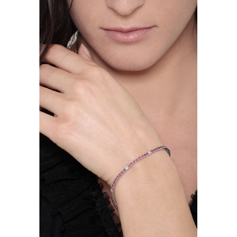 Square links tennis bracelet wih rubies and diamonds