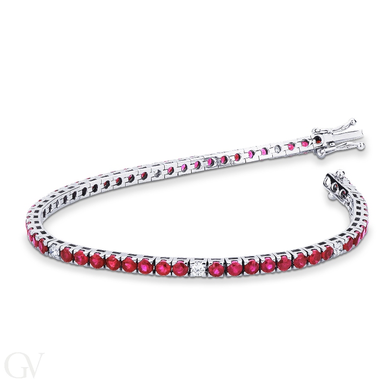 18k white gold Tennis bracelet with diamonds and rubies