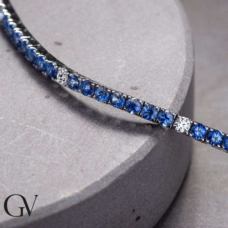 Square daw tennis bracelet with sapphires and diamonds