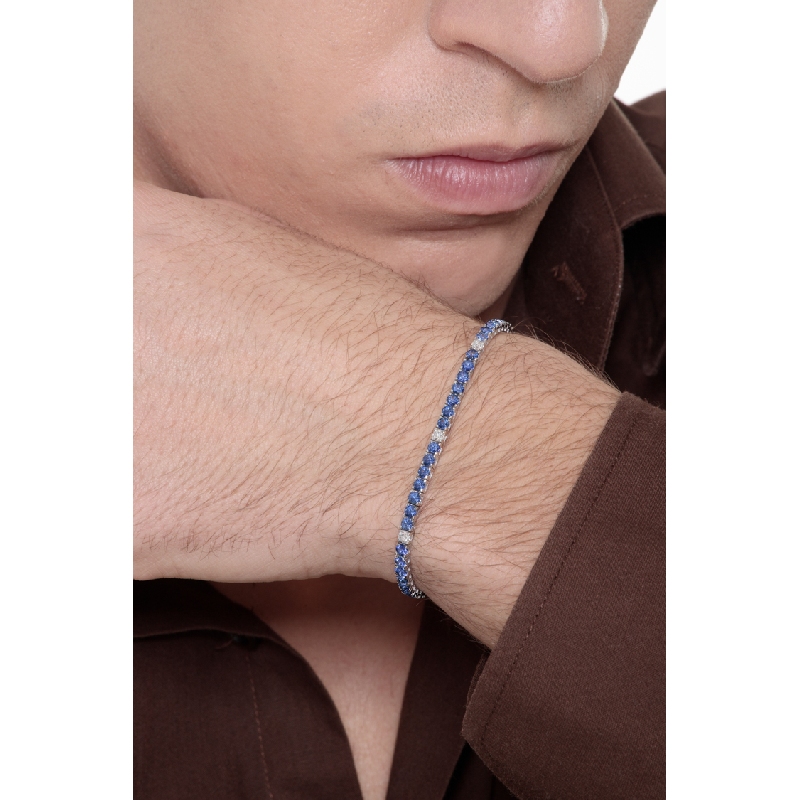 Square daw tennis bracelet with sapphires and diamonds