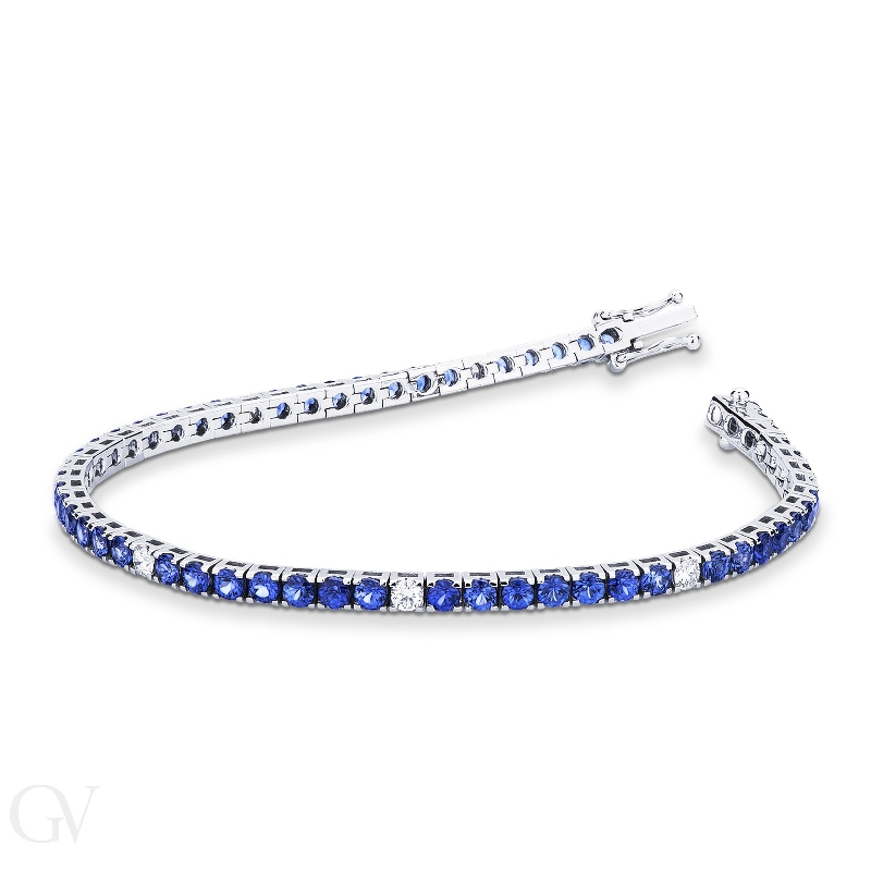 Square daw tennis bracelet with sapphires and diamonds