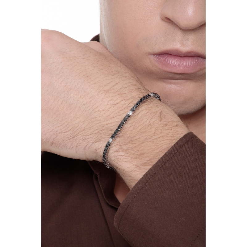 Bracciale Tennis in oro Bianco 750 con diamanti neri, con punte brunite, e bianchi