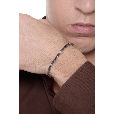 Bracciale Tennis in oro Bianco 750 con diamanti neri, con punte brunite, e bianchi