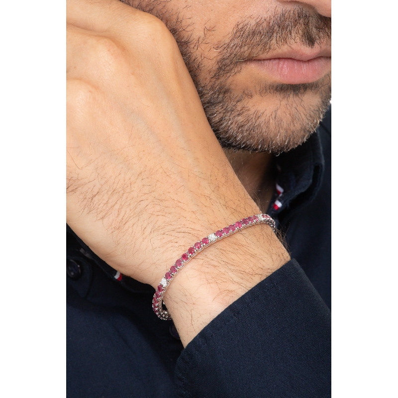 Tennis bracelet with rubies and diamonds