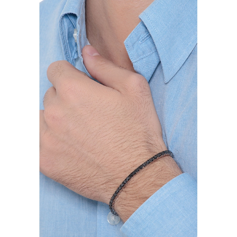 Burnished tips tennis bracelet in white gold 18k with black diamonds