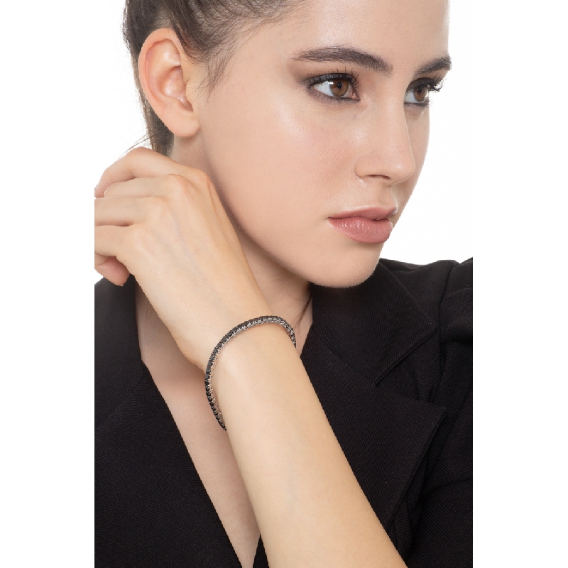 Burnished tips tennis bracelet in white gold 18k with black diamonds