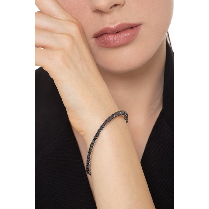 Burnished tips tennis bracelet in white gold 18k with black diamonds