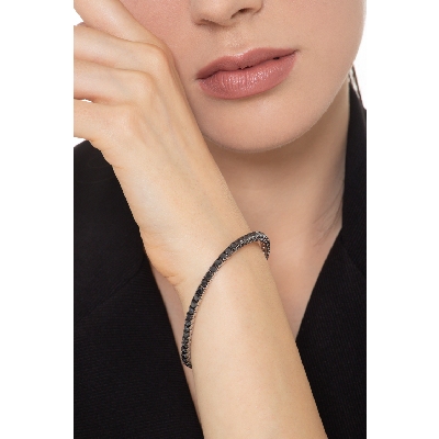 Burnished tips tennis bracelet in white gold 18k with black diamonds