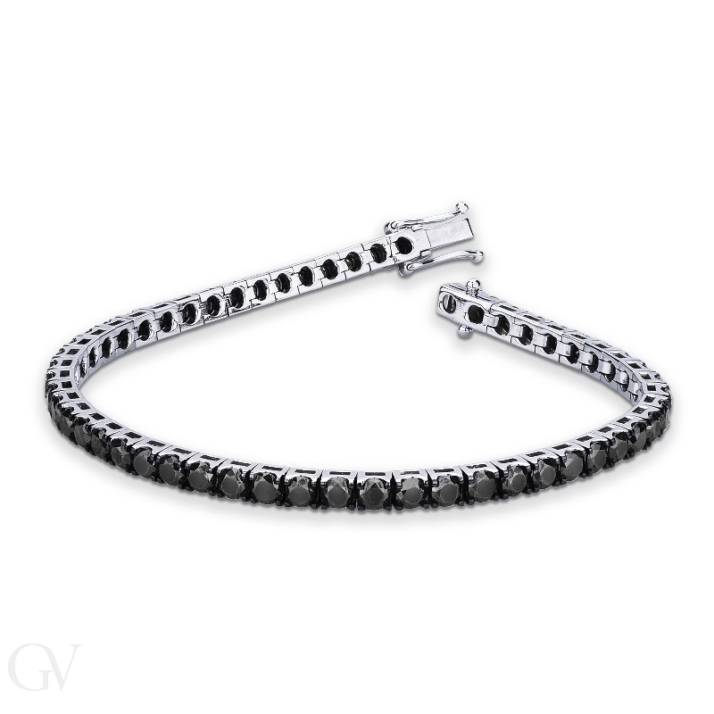 Burnished tips tennis bracelet in white gold 18k with black diamonds