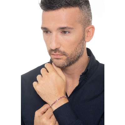 Bracciale Tennis quadro in oro Bianco 18k con rubini e diamanti